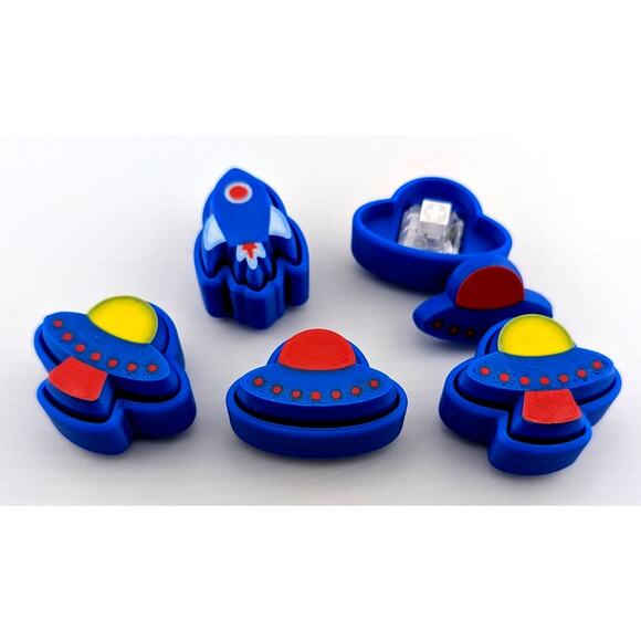 Space Theme Fidget Clicker 4 pack blue red‎ yellow 3D printed stim toy - Picture 1 of 4